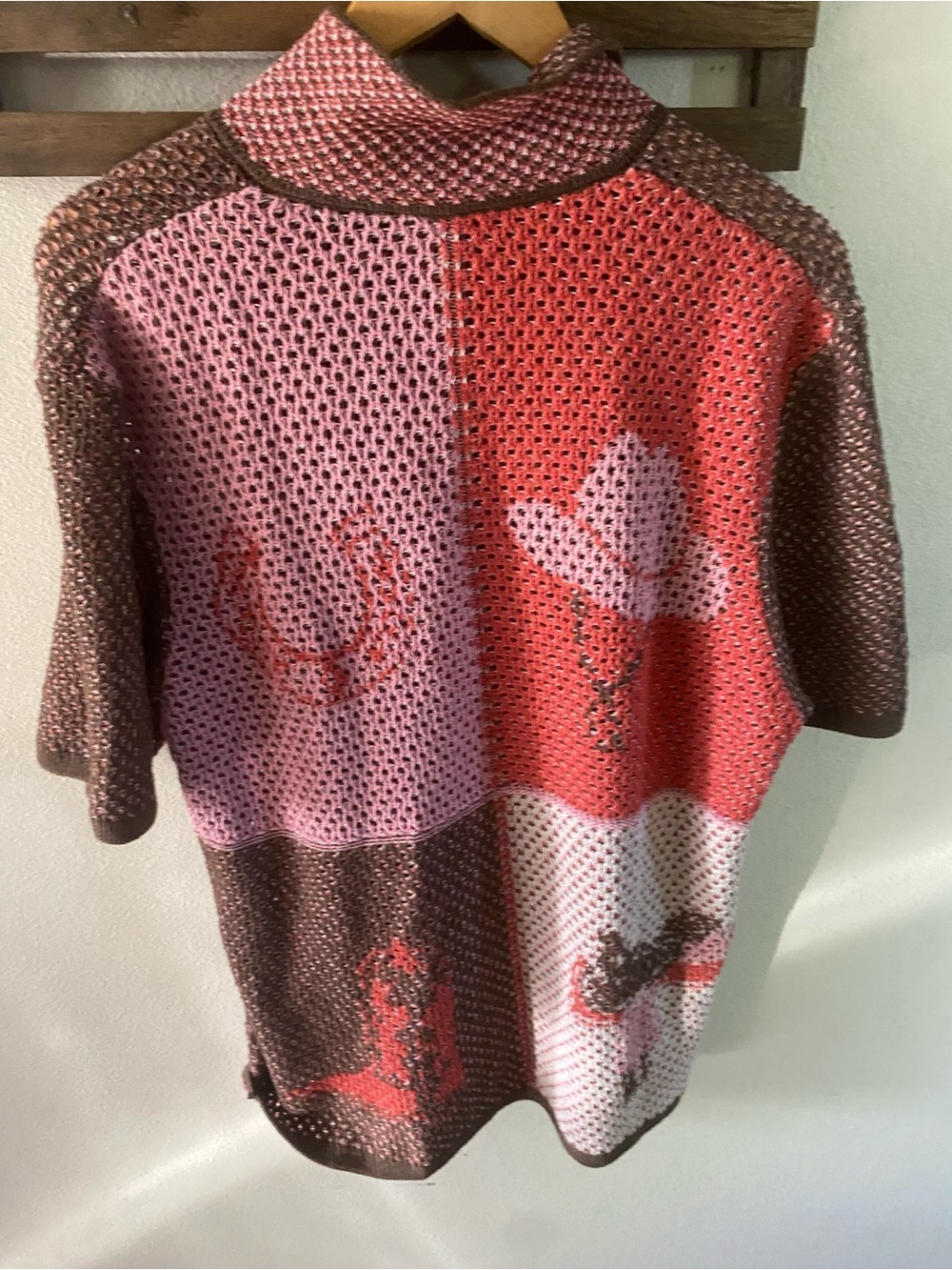 Zara Two-Tone Knit Short-Sleeve Cardigan in Pink and Brown Western Style Size L